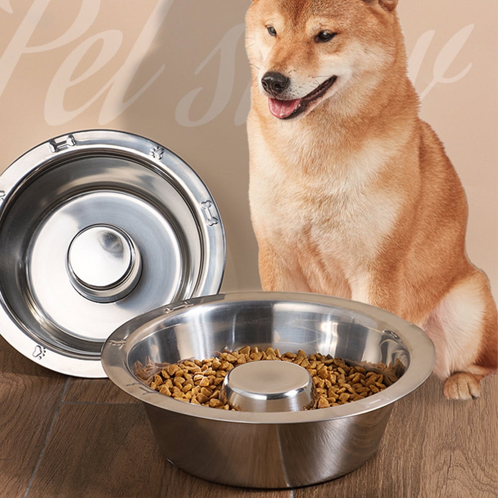 2 PCS Stainless Steel Dog Bowl Dog Slow Feeder Bowl Stop Gulping Dog Food and Water Eating Bowl Walmart