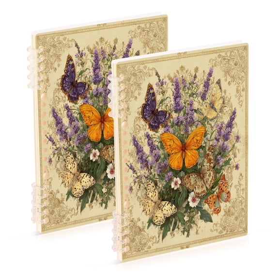 Wirebound Notebook Hardcover Spiral Notebooks Butterflies and Lavender Pattern, 60 Pages, 80 GSM, 5.7 x 8.3in