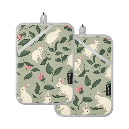 

Minimalist Rabbit and Leaf Figure Oven Mitts Pot Holders 2 pcs Heat Resistant for Kitchen Baking Grilling
