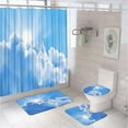 4PCS/Set Blue Sky White Cloud Shower Curtain Fantasy Plant Leaves Rose