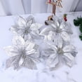 thumbnail image 2 of Arborister 25cm Silver Christmas Poinsettia Xmas Decorative Glitter Realistic Poinsettia Tree Hanging Floral Poinsettia Ornament for Holiday Party 4pcs, 2 of 10