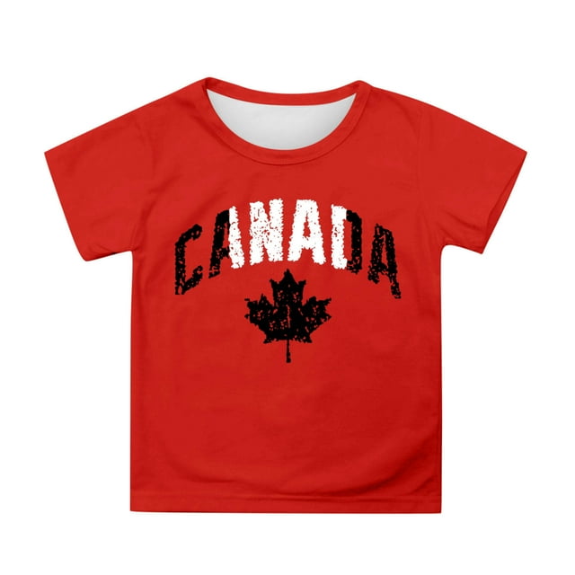 GDREDA Canada T-shirts Imprimé Drapeau Canada Day Filles Manches Courtes Tee Été Col Rond T-Shirt Coupe Décontractée Basique
