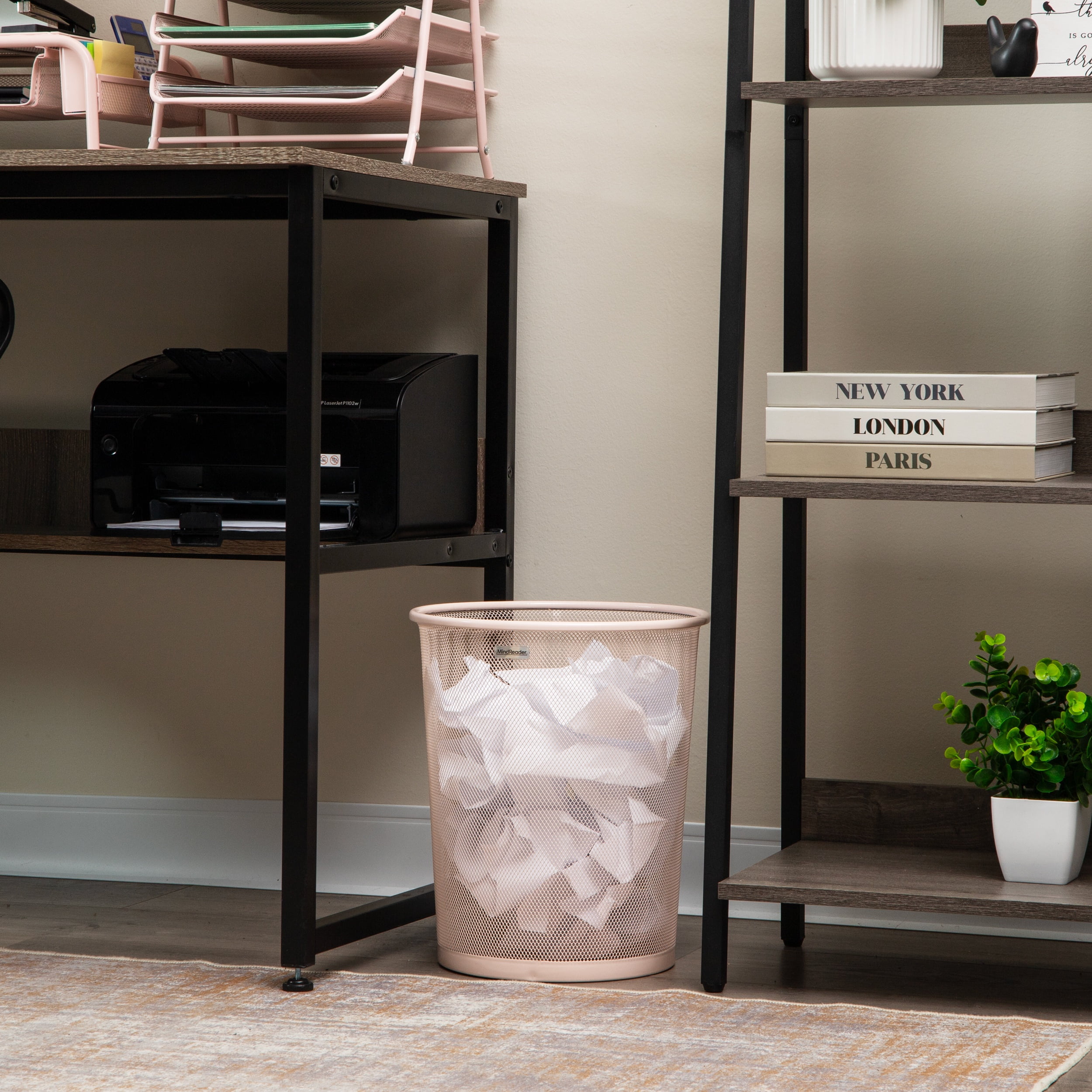 Mind Reader Mesh Trash Can, 16.65L (4.4 gal), Waste Paper Basket, Round, Office, Metal, Pink