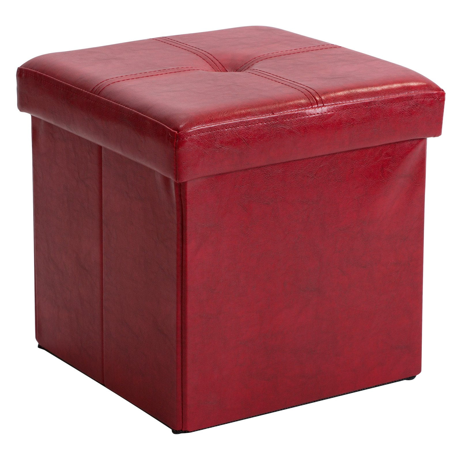 15 x 15 Faux Leather Folding Cube Storage Ottoman with Padded Seat Red Co Black
