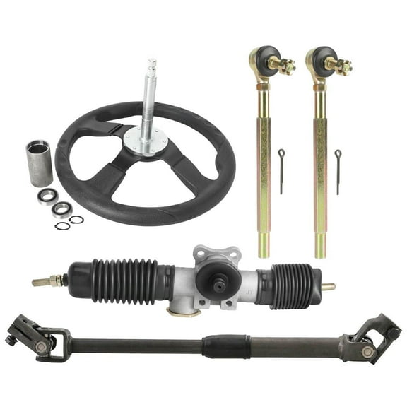 350mm/13.8" Steering Wheel Steel Kit 360mm/14" Metal Gear Rack Pinion Adjustable Shaft Set Replacement for Go Kart Go Cart Golf Cart UTV Drift Trike 110cc 125cc 140cc 150cc Taotao Buggy