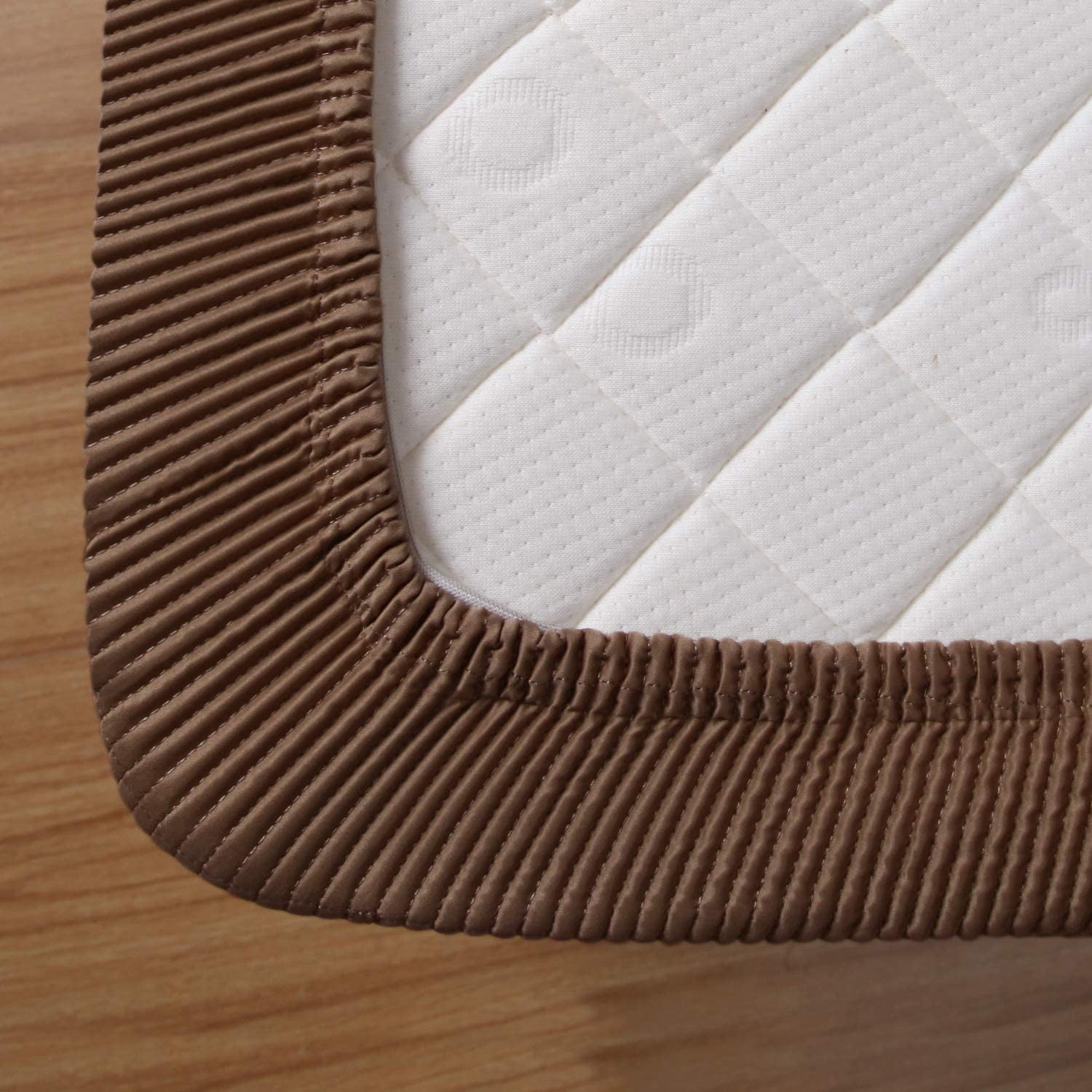 Marquess Box Spring Cover-Wrap Around Elastic.Vertical Stripe Pattern Bed Skirt Alternative.15"Drop Length Mocha King