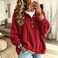 thumbnail image 2 of Pounoo Hoodies for Women Pullover Hooded Henley Button Long Sleeve Corduroy Texture Tops for Women Loose Fit Y2K Trendy Boho Womens Tops, 2 of 8