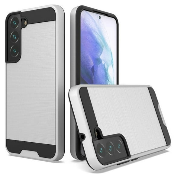 Brushed Textured Hybrid Armor Case for Samsung Galaxy S22 5G - Silver