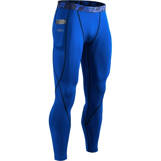 TSLA Mens Thermal compression Pants, Athletic Sports Leggings & Running  Tights, Wintergear Base Layer Bottoms, Pocket Blue, X-Small 