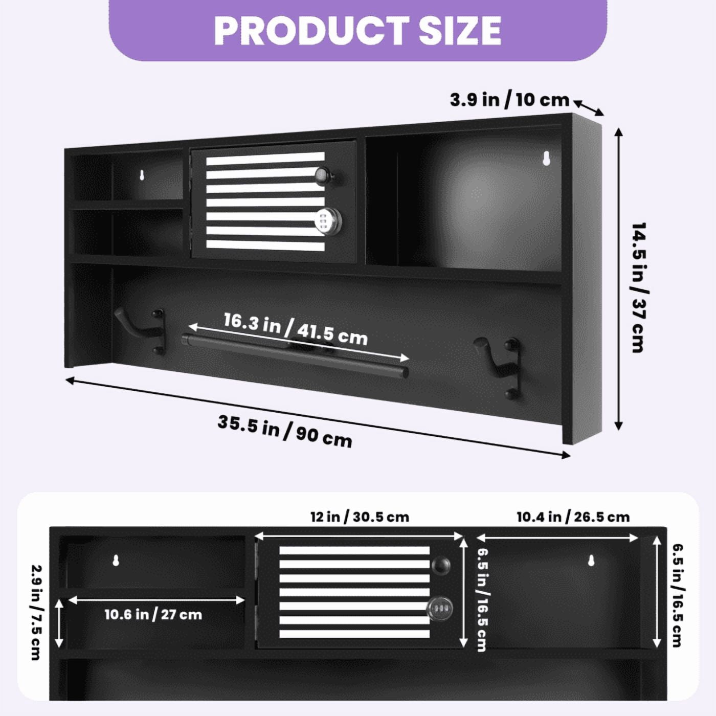 Tactical Gear Rack with Lockbox Safe & 2 Hooks, Heavy Duty Tactical Gear Rack, Safety Lock, Durable Metal, Police Gear Stand Wall-Mounted, for Home, Bar