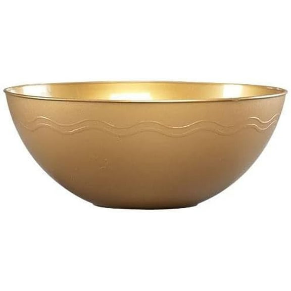 EcoQuality 115 oz Gold Round Plastic Serving Bowl – Durable, Disposable, Reusable, Lightweight Large Salad and Snack Bowl for Parties, Catering, and Everyday Use (1)