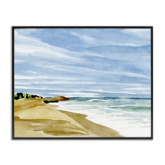 Stupell Industries Transitional Calm Coastline Watercolor Landscape Black Framed Giclee Art, 14 x 11, by Annie Warren