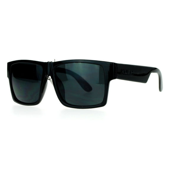 Kush Gangster Rectangular Squared All Black Horn Rim Sunglasses Shiny Black