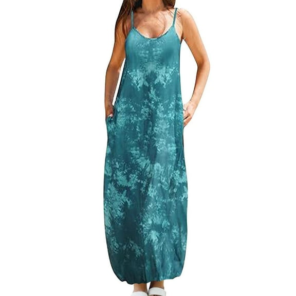 Summer Savings! Enjoytime Summer Dresses for Women 2024 Sexy Plus Size Spaghetti Strap Sleeveless Dress V Neck Loose Slip Long Maxi Flowy Dresses for Women