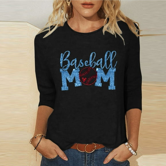 Baikeli Cheap Shirts for Women Mother'S Day 3/4 Length Sleeve Tops for Women Casual Summer Pullover Crew Neck Shirts Loose Letter Printed Blouses V Neck T Shirts for Women