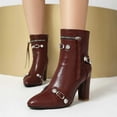 thumbnail image 2 of YLYL Women's Ankle Booties Metal Buckle Pointed Toe Zippers High Heel Booties Fashion Western Winter Party Short Boots, 2 of 9