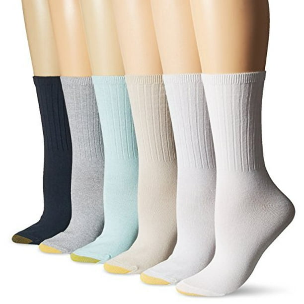 GOLDTOE Gold Toe Women's Ribbed Crew Sock 6Pack, Turquoise/White