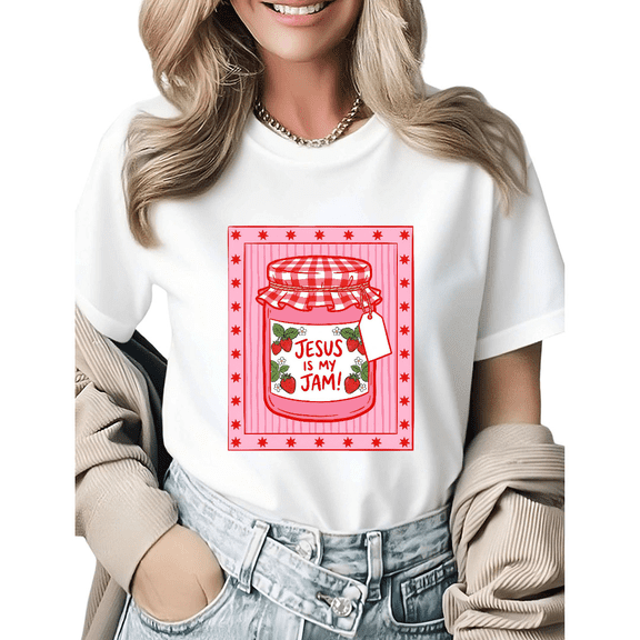 Vintage Jesus Is My Jam Christian Religious Hope Graphic Tees Womans Casual Tshirt Tops Black/White S-5XL
