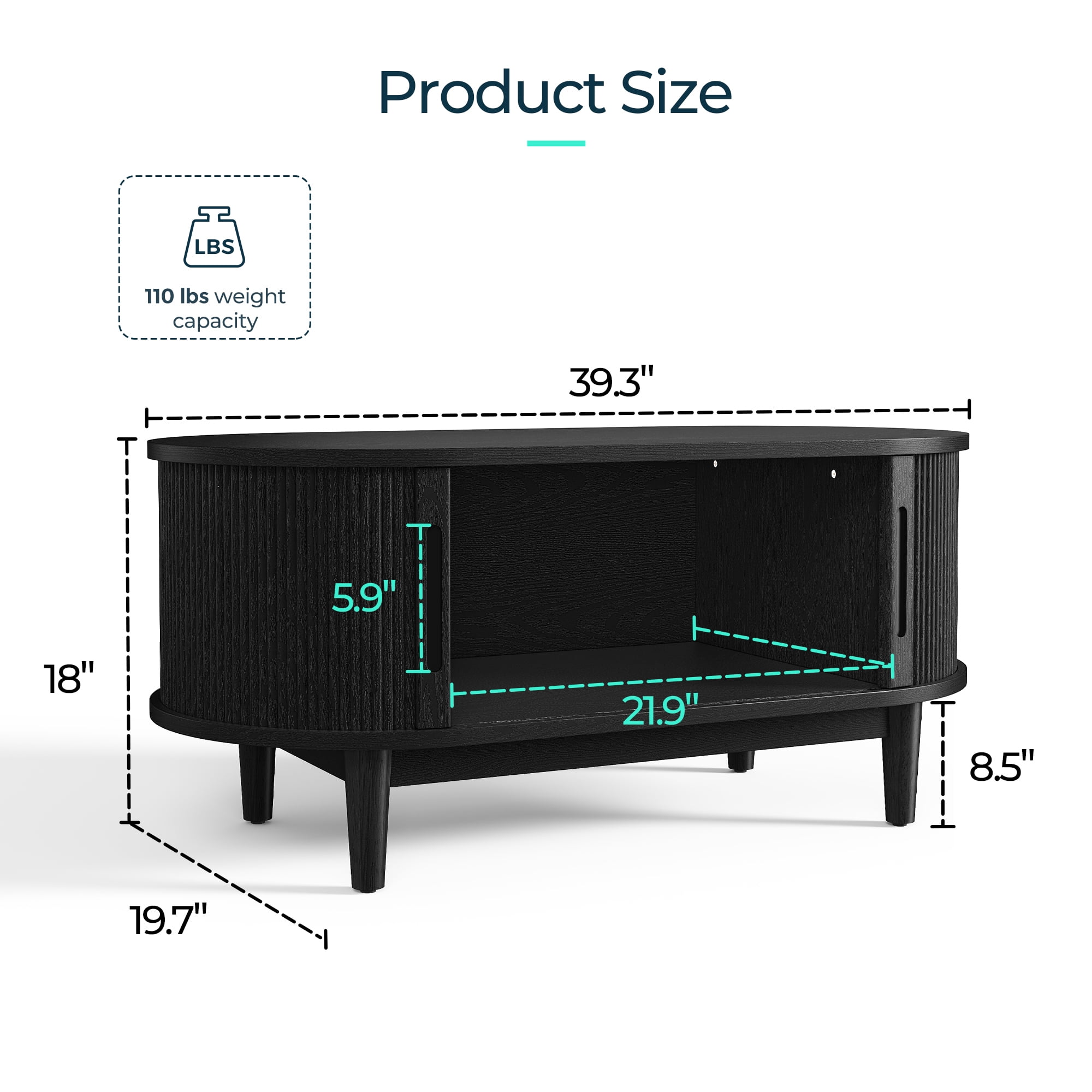 LINSY HOME Fluted Coffee Table with Storage, Mid-Century Coffee Table for Living Room with Sliding Tambour Door, Black
