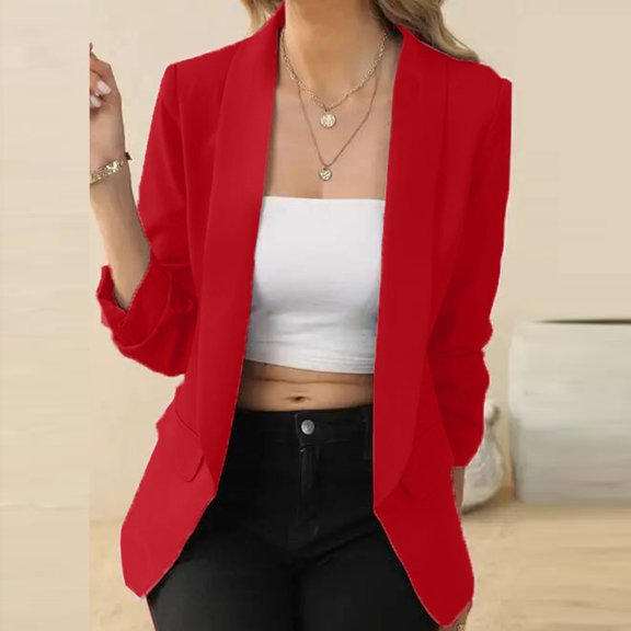 CLEARANCE ITEMS FOR WOMEN Toonshare Womens Winter Coat Trendy Charming Women's Solid Color Elegant Pocket Long Sleeve Collar Blazer Red S