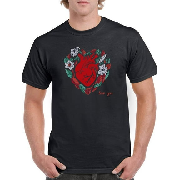 Realistic Heart W Flowers T-Shirt Men -Image by Shutterstock, Male Small
