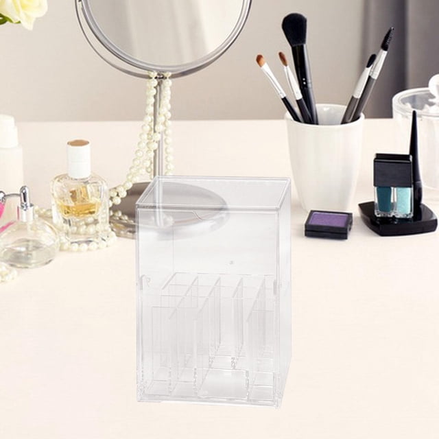 Organizador de cepillo de maquillaje Caja de almacenamiento de gran capacidad transparente con compartimento con encimera de tapa para tocador de baño