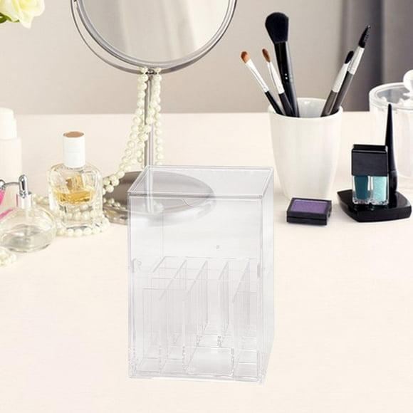 Presentador de cepillos de maquillaje Organizador de cepillos cosméticos Caja de almacenamiento a prueba de polvo con ranuras con tapa transparente