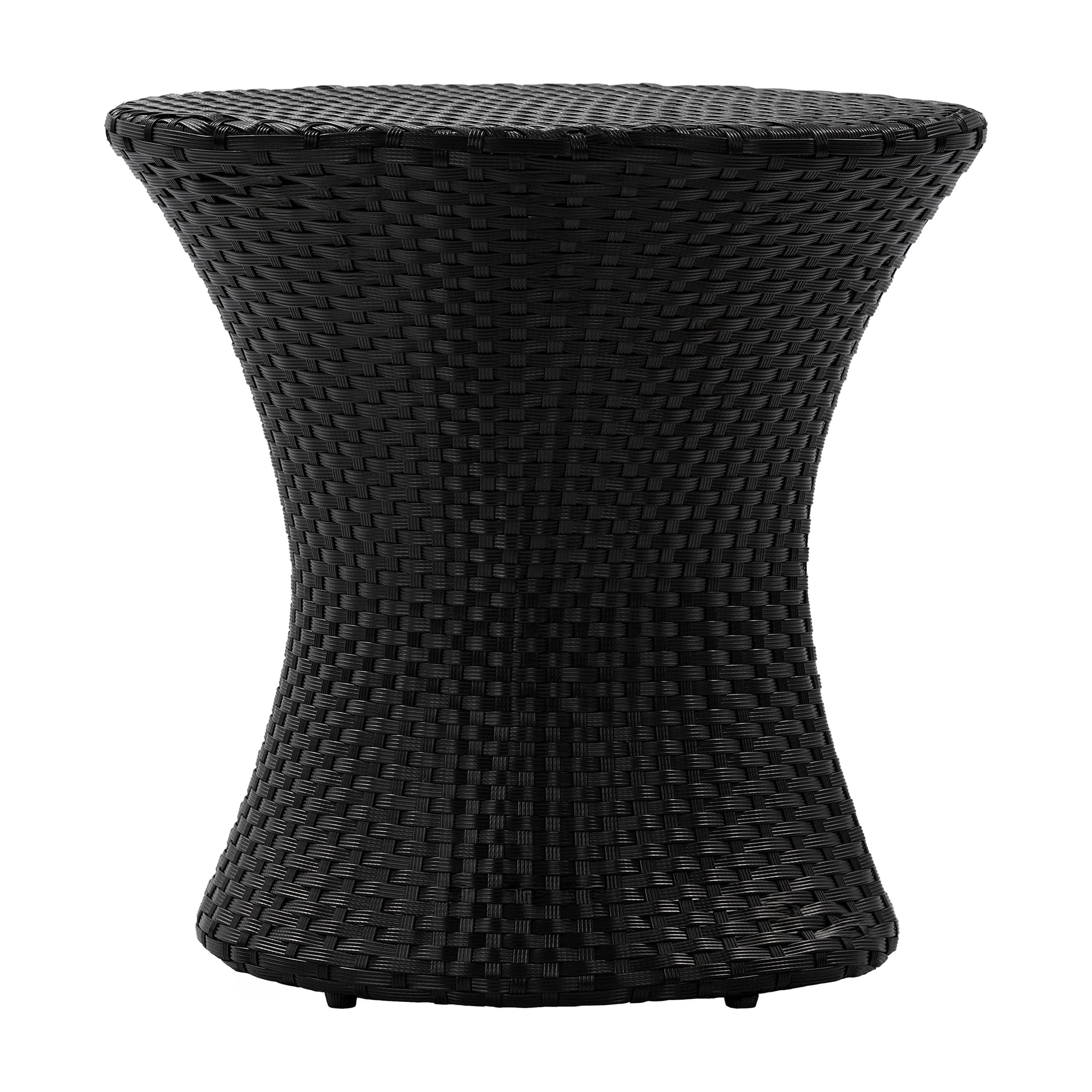 Outdoor No Glass Top Hourglass Rattan Side Table for Patio Balcony Garden, Black