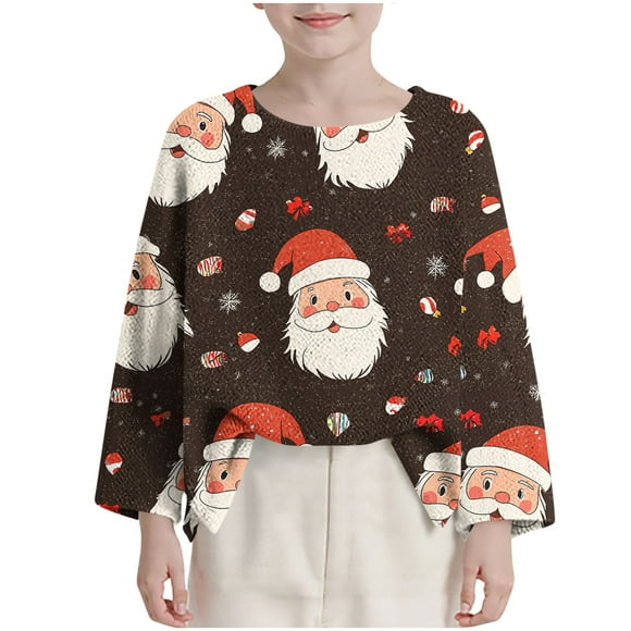 Birdeem Children's Christmas Loose Top, Long Sleeve Round Neck, Printed Fashion Design, Funny Christmas Shirts, Boys Christmas Shirt