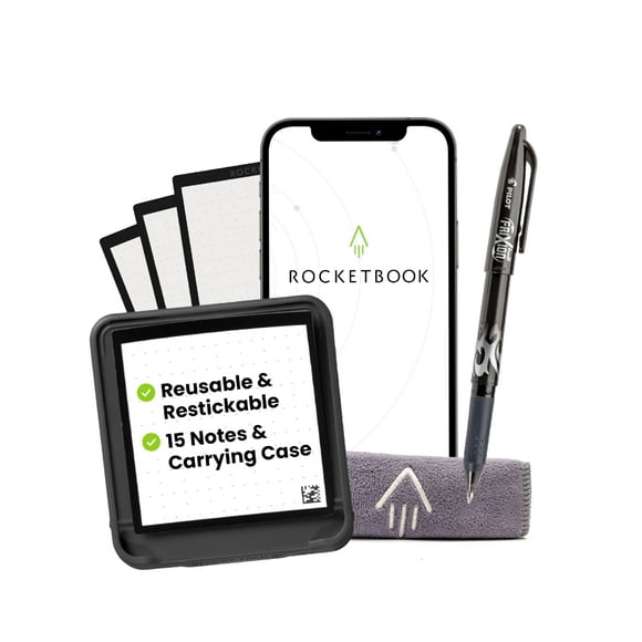 Notas Adhesivas Reutilizables Rocketbook 7.6x7.6 cm 15 Negras con Bolígrafo y Estuche