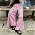 thumbnail image 6 of Women's Summer Striped Print Wide‑Leg Pants High‑Waist Elastic Waist Loose Casual Long Trousers with Side Pockets Hot Pink L(L), 6 of 9