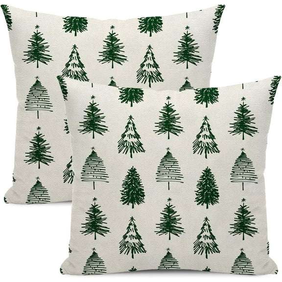 Christmas Decor Pillow Covers 18x18 Set of 2 Green Christmas Tree Decorative Throw Pillow Covers Winter Holiday Square Linen Pillowcase Farmhouse Cushion Case for Couch Sofa Outdoor,Indoor