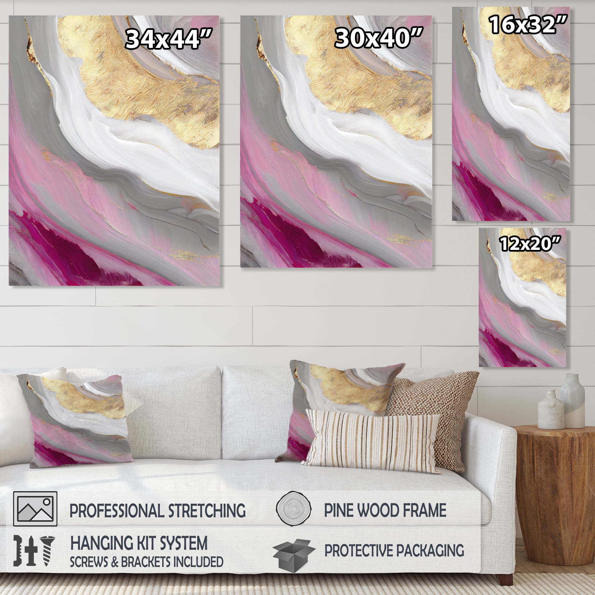 Designart Pink And Gold Marble Abstract VI Canvas Wall Art