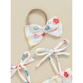 thumbnail image 4 of Suealasg Baby Girls 2pcs Summer Outfits Set 3 6 9 12 18 Months Sleeveless Tie Strap Shirred Floral Print Romper with Headband Newborn One Piece Clothes, 4 of 7