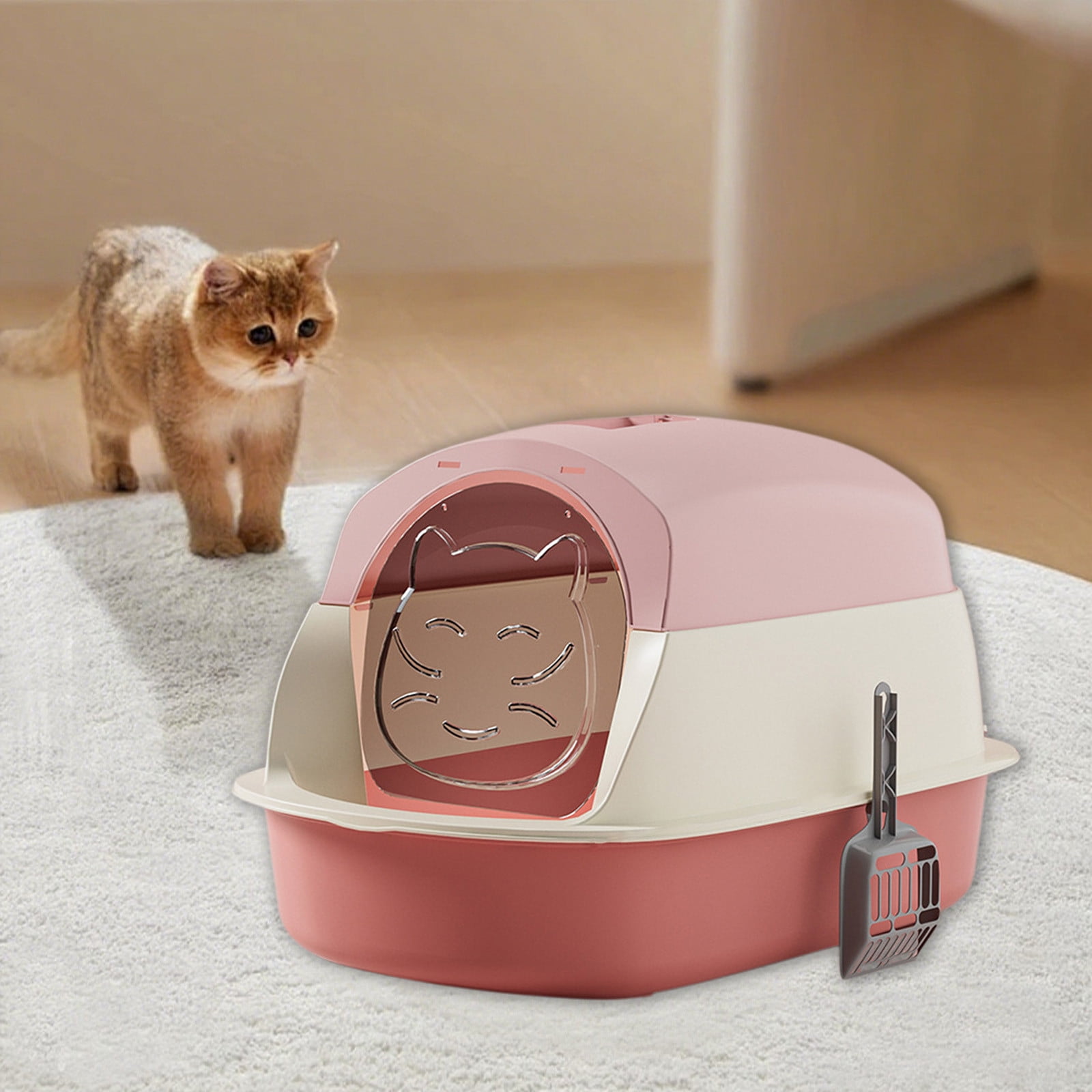 Large Covered Litter Box with Lid, Fully Enclosed Cat Litter Pan, Splash Proof Toilet Tray with Shovel for Cats