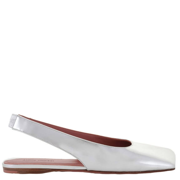 Amina Muaddi Mirror Silver Ane Slingback Flats, Brand Size 36 ( US Size 6 )