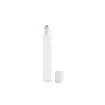 - 12pc Slim Roll-On (1/3 oz) 10ml Clear Glass with Stainless Steel Roller and Silver Cap
