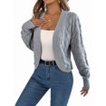 thumbnail image 3 of Cardigan Sweaters for Women Crochet Open Front Short Jacket Fall Winter Lantern Sleeve Cover Up Grey S, 3 of 9