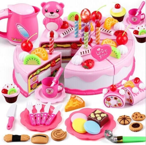 DIY Cutting Pretend Play Birthday Party 37 Pack Birthday Cake Play Food Toy Set 