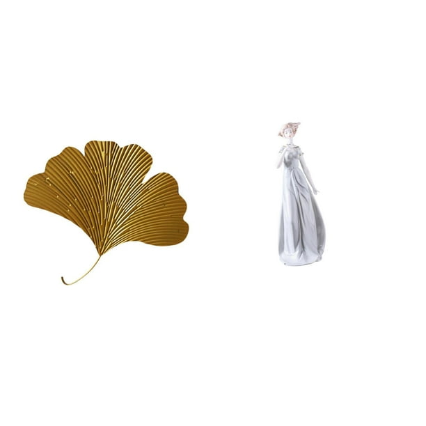 Esculturas de pared de hojas,Esculturas de pared de hierro forjado con hojas de ginkgo,Escultura de pared con hojas de ginkgo para colgar,Figura de escritorio,Estatua de niña linda de