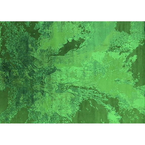 Ahgly Company Machine Washable Indoor Rectangle Oriental Green Industrial Area Rugs, 8' x 12'