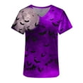 thumbnail image 5 of Shldybc Happy Halloween Womens Nursing Scrubs Tops Working Uniform Short Sleeve V Neck Pumpkin Spiders Ghost Holiday Print Tunic Scrubs Workwear Blouse Scrubs Tops with Pockets-Purple, 5 of 5