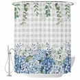 thumbnail image 2 of Blue Flower Waterproof Fabric Shower Curtain,Grey Plaid Hydrangeas Eucalyptus Leaves Waterproof Fabric Shower Curtain for Bathroom Curtains Bathtubs Hotel Shower Curtains with 12 Hooks Standard 60x72, 2 of 8