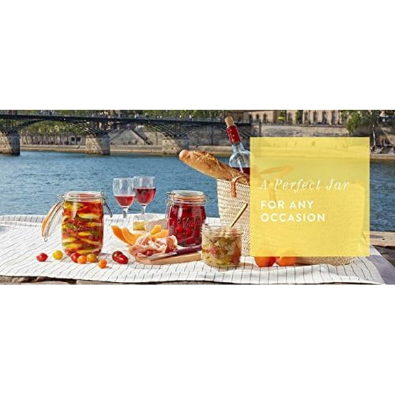 Le Parfait Super Jar, Canning Jars, 750mL French Glass Canning Jar w/Round Body, Glass Jars w/Airtight Lid, Canning Jar Wide Mouth, Glass Jar w/Lid, Clear Jars, Clear Glass Jar (24oz/Pint & Half,