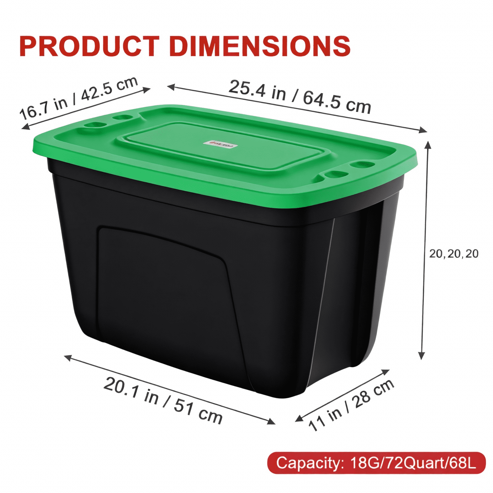 SimplyKleen 18-Gallon 4 pack Stacking Plastic Storage Containers with Lids, Black Body/Green Lid