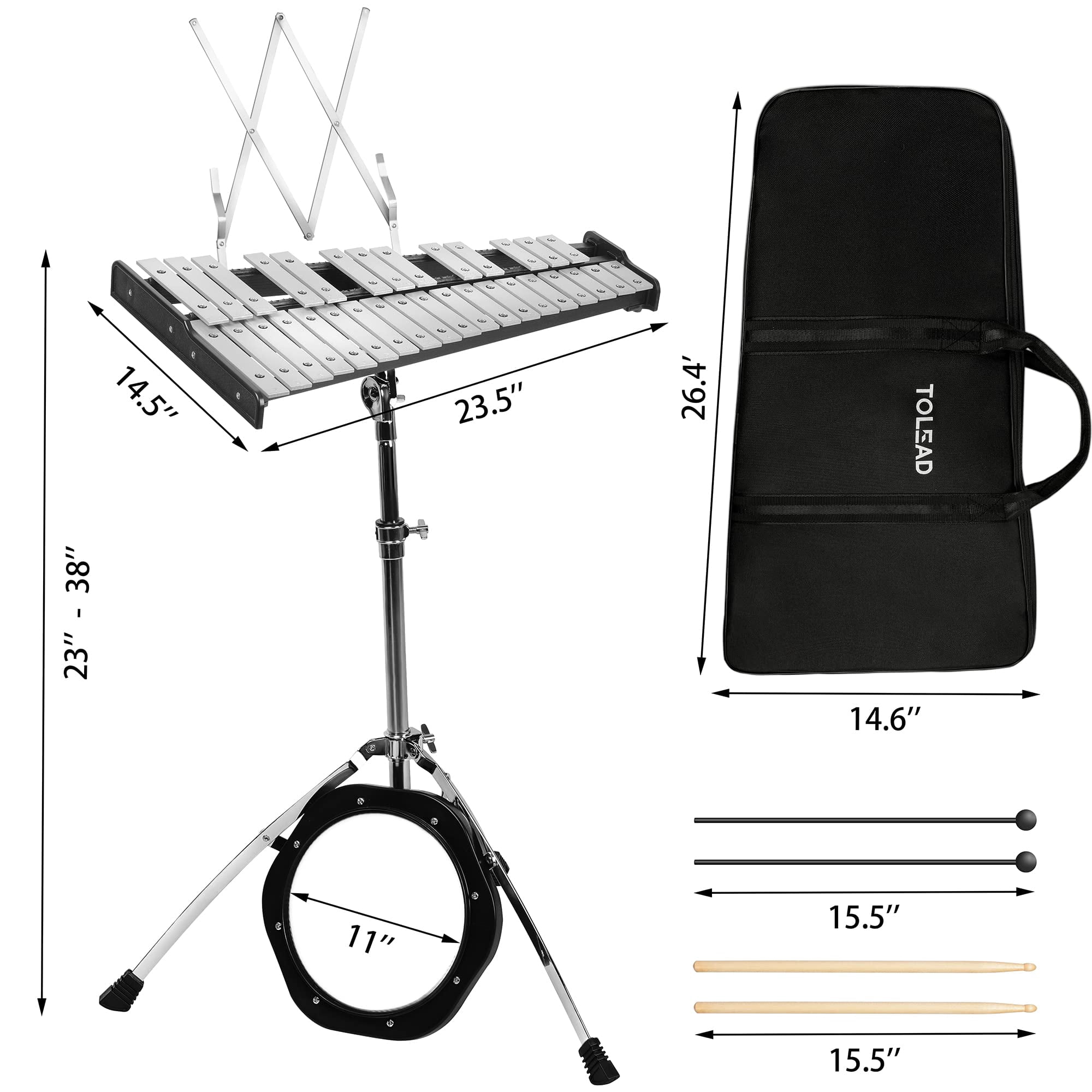 Joywind 32-Note Glockenspiel Xylophone Kit with Adjustable Stand, Mallets, Practice Pad & Carrying Bag