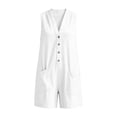 thumbnail image 6 of Miluxas Womens Rompers Sleeveless V Neck Button Down Loose Short Jumpsuits Casual Y2K Street Overalls with Pockets Summer Vacation Beach Outfits White, 6 of 6