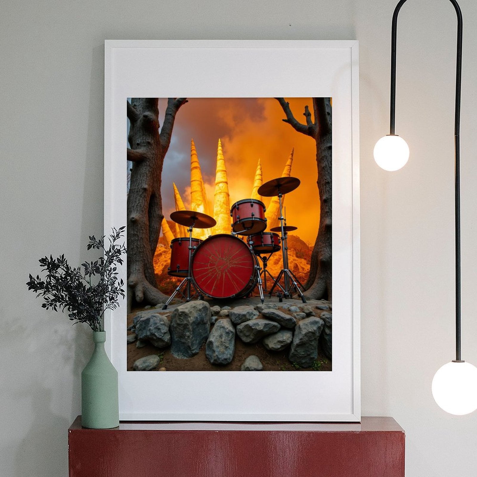 Diamond Art Kit for Adults, Drum Set Sunset Trees Rocks Diamond Painting for Adults Beginners, DIY Diamond Art Painting Kits, 5D Diamond Painting Crafts for Home Decor 12x16 Frameless
