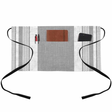 Vintage Grey Striped Waitress Apron with 3 Pockets, Farmhouse Modern Stripes Boho Server Aprons Waterproof Kitchen Restaurant Half Waist Apron for Men Women