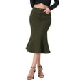 thumbnail image 1 of Faldas de mujer INSPIRE CHIC, falda midi de mezclilla de cintura alta con cola de pez, talla XS, verde ejército, 1 of 5